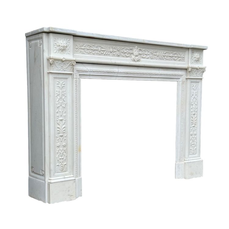 Kamin Im Stil Louis XVI Weißer Marmor Statuarisch Um 1880