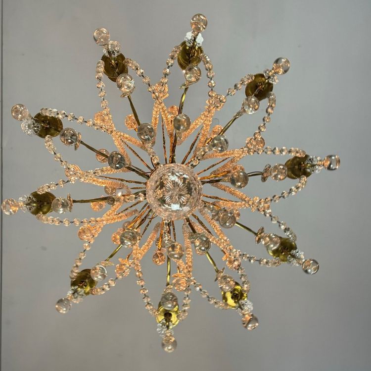 Important Gilded Bronze Chandelier Festooned With Glass Balls, Circa 1890