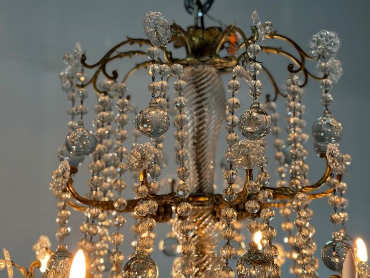 Important Gilded Bronze Chandelier Festooned With Glass Balls, Circa 1890