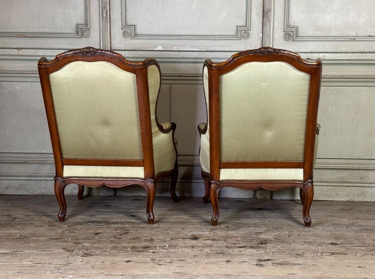 Pair Of Louis XV Style Bergères In Finely Carved Walnut About 1920