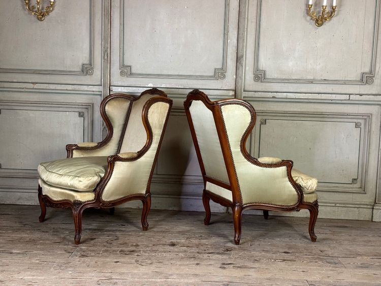 Pair Of Louis XV Style Bergères In Finely Carved Walnut About 1920