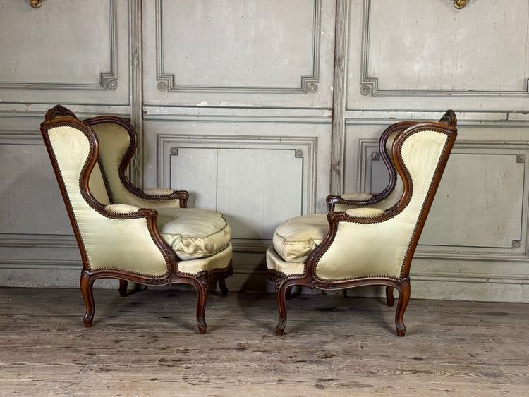 Pair Of Louis XV Style Bergères In Finely Carved Walnut About 1920