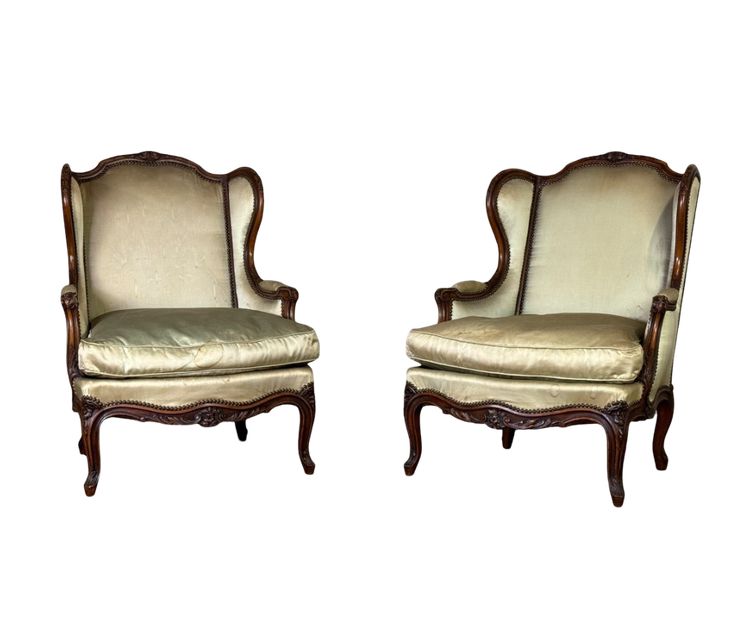 Pair Of Louis XV Style Bergères In Finely Carved Walnut About 1920