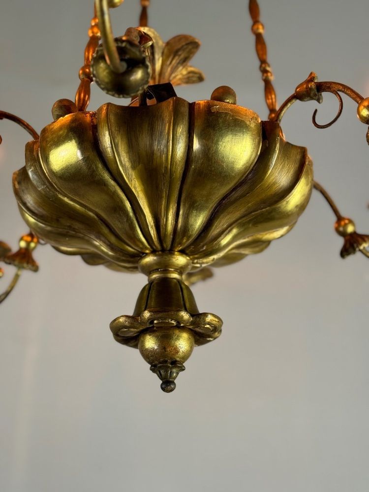 Gilded Wood And Brass Chandelier, Central Europe Circa 1900