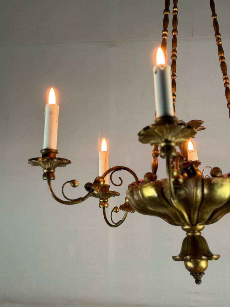 Gilded Wood And Brass Chandelier, Central Europe Circa 1900