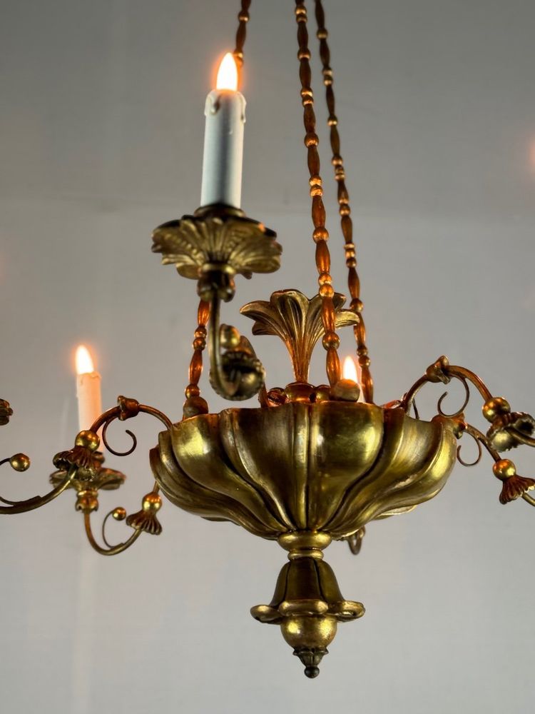 Gilded Wood And Brass Chandelier, Central Europe Circa 1900