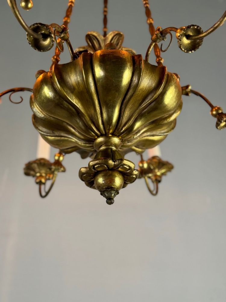 Gilded Wood And Brass Chandelier, Central Europe Circa 1900