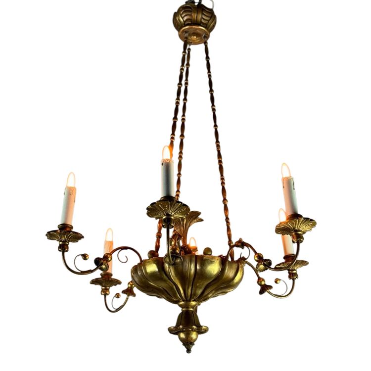 Gilded Wood And Brass Chandelier, Central Europe Circa 1900