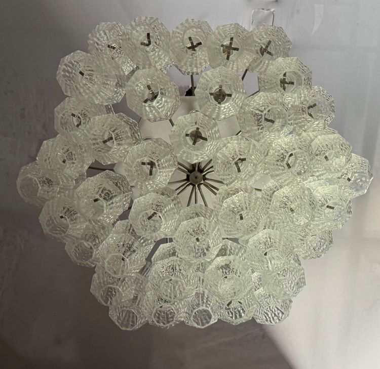 Lampadario veneziano in vetro di Murano incolore 1970 circa