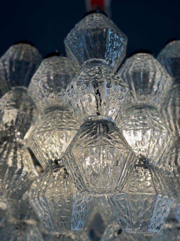 Lampadario veneziano in vetro di Murano incolore 1970 circa