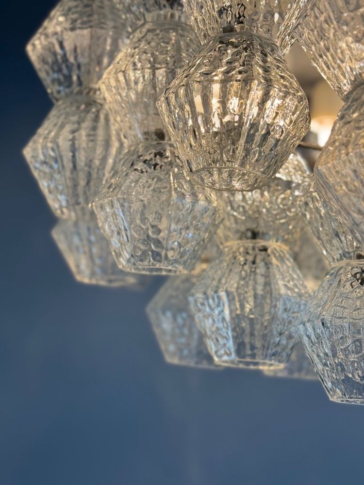 Lampadario veneziano in vetro di Murano incolore 1970 circa