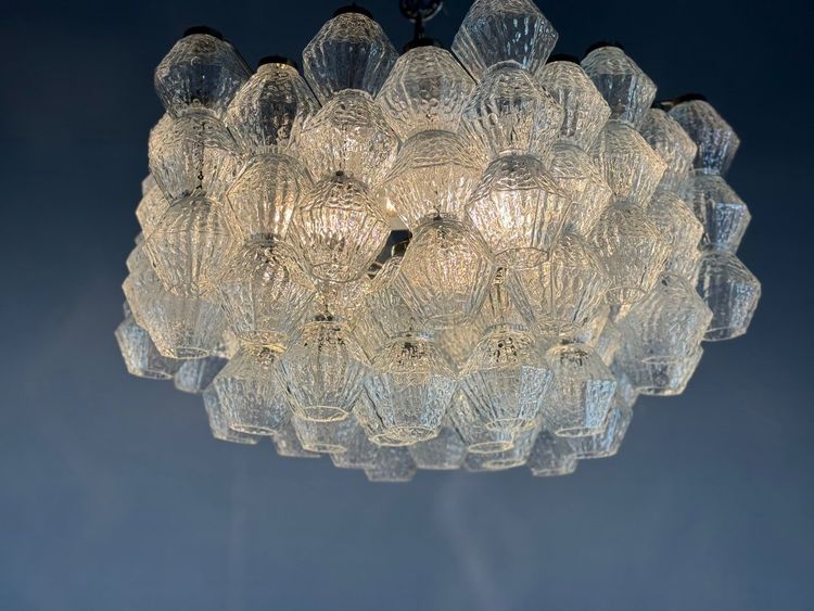Lampadario veneziano in vetro di Murano incolore 1970 circa