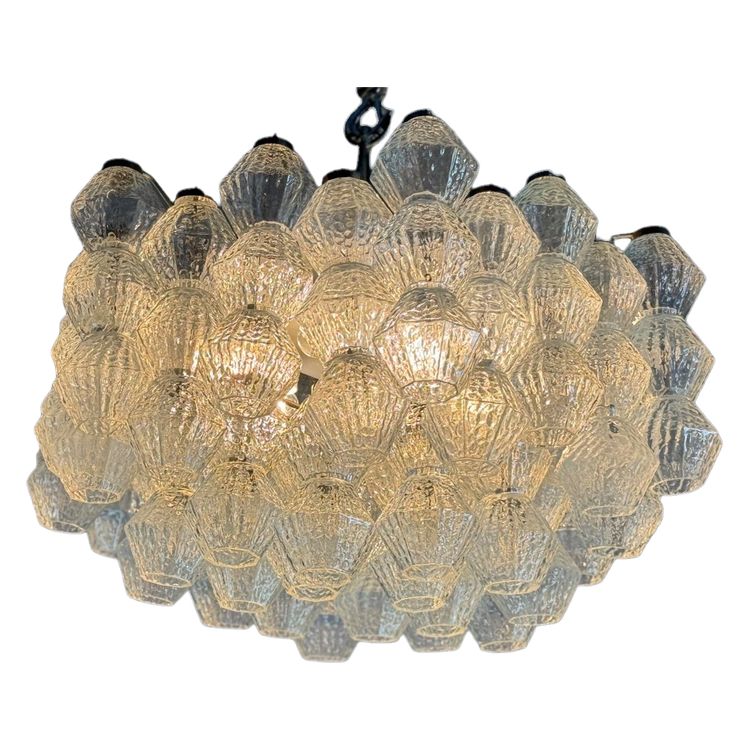 Lampadario veneziano in vetro di Murano incolore 1970 circa