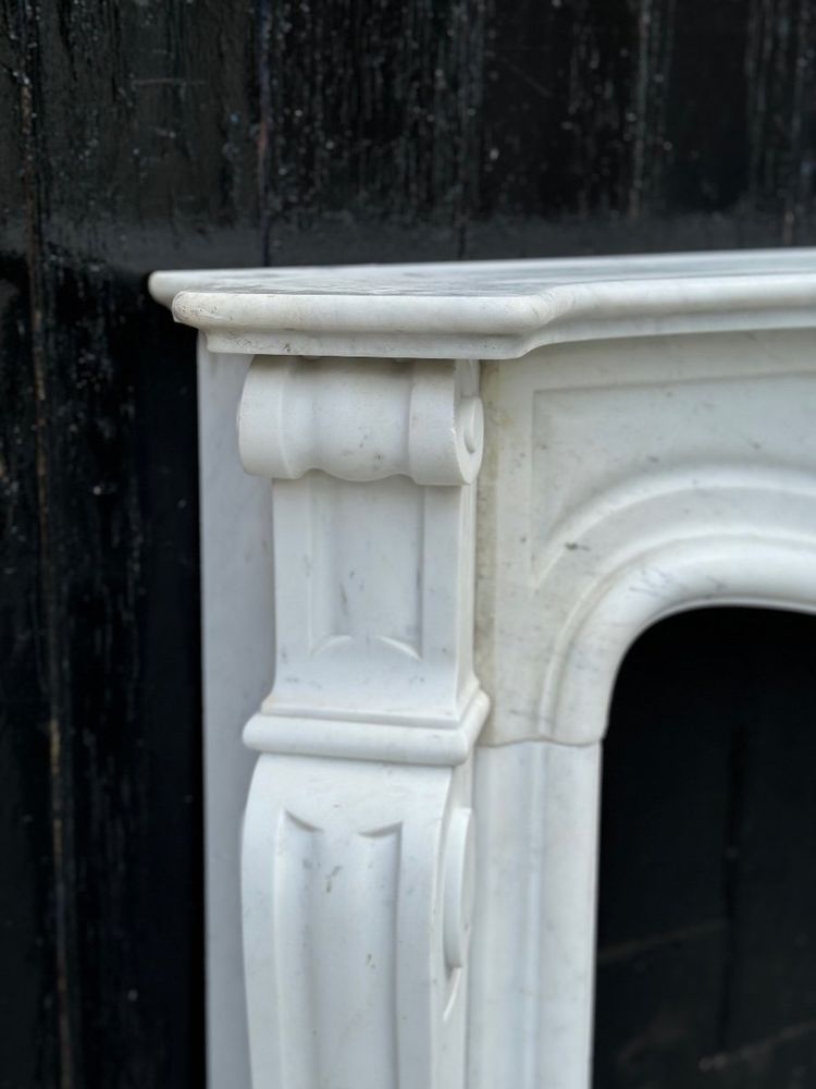 White Carrara Marble Louis XV Style Mantel, Circa 1980