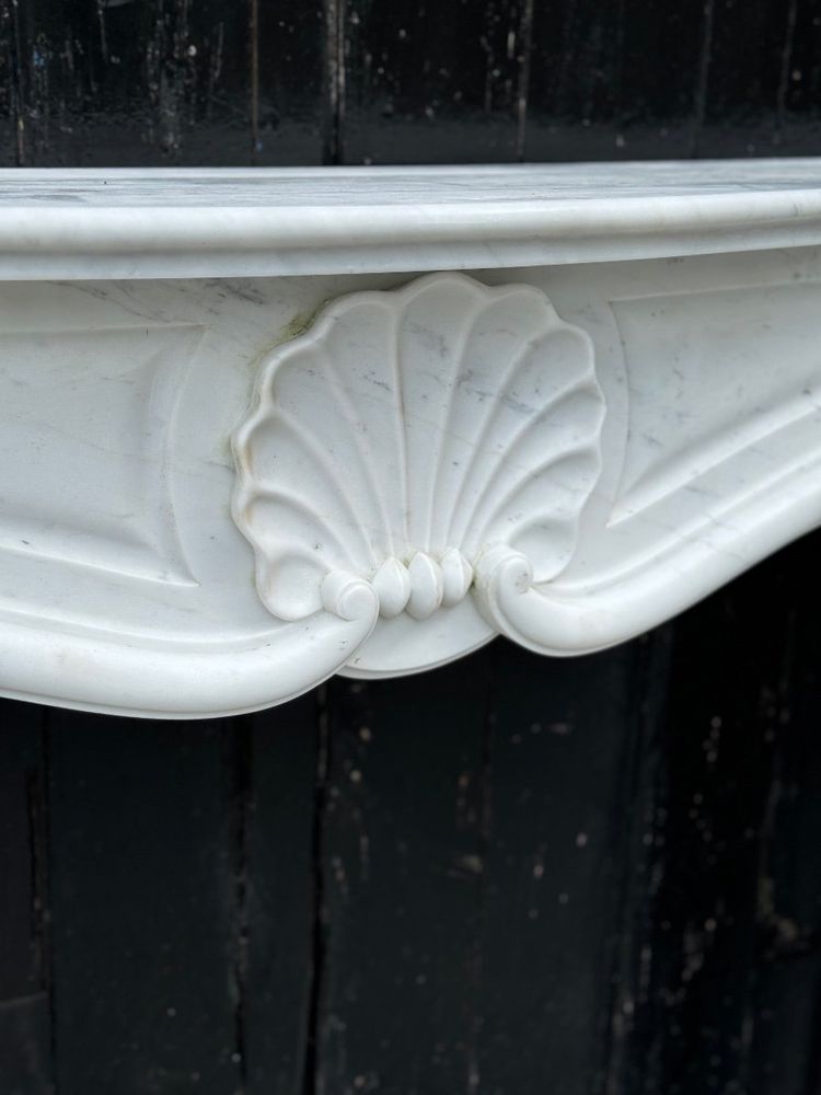 White Carrara Marble Louis XV Style Mantel, Circa 1980