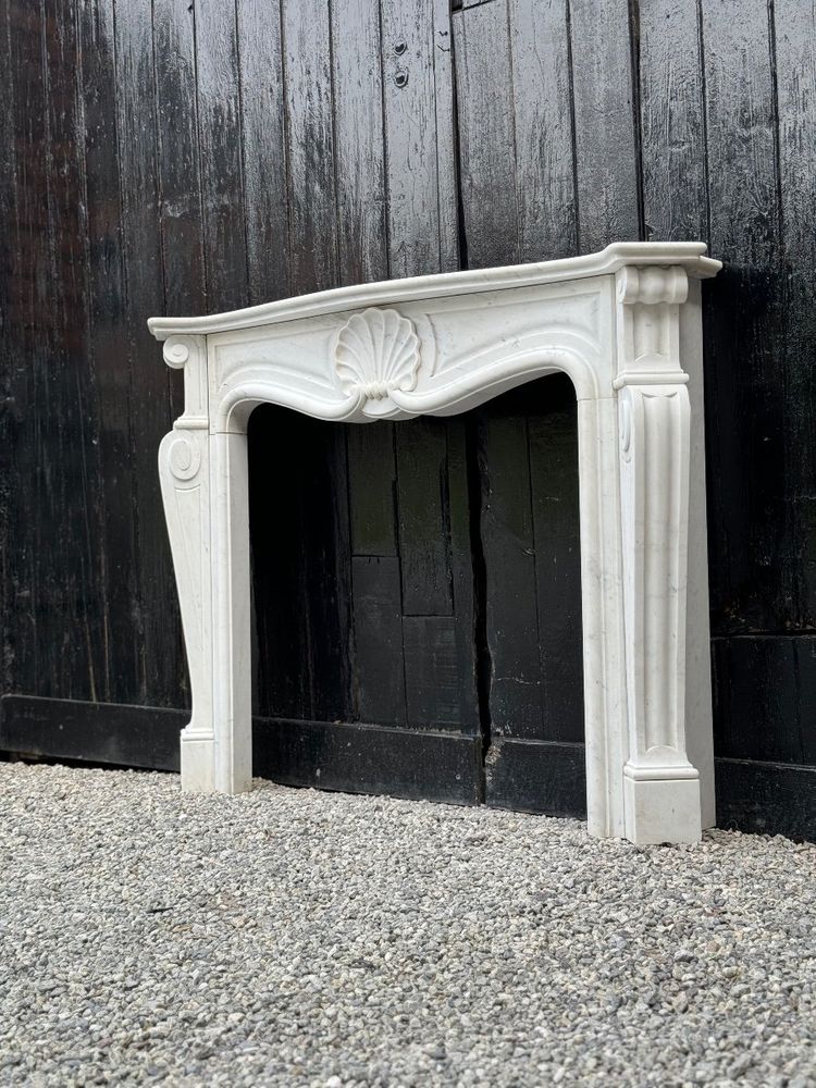 White Carrara Marble Louis XV Style Mantel, Circa 1980
