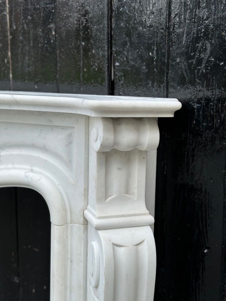 White Carrara Marble Louis XV Style Mantel, Circa 1980
