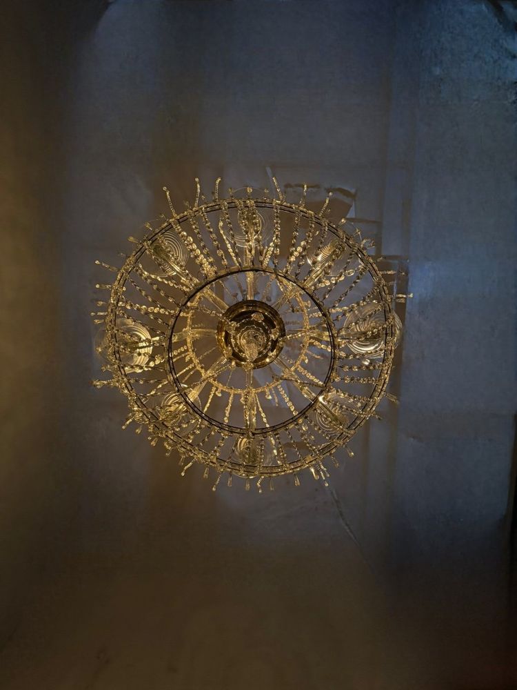 Pearl Bag Chandelier, Cut Crystal Navette Pendants, Circa 1800, Height 170cm