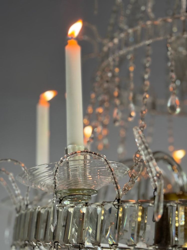 Pearl Bag Chandelier, Cut Crystal Navette Pendants, Circa 1800, Height 170cm