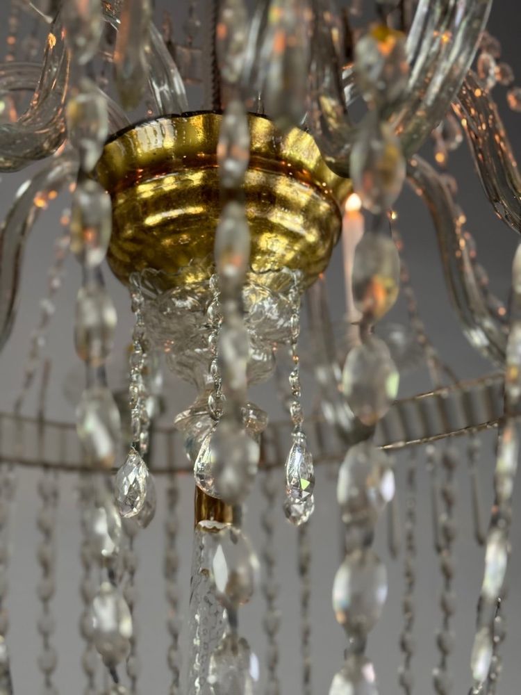 Pearl Bag Chandelier, Cut Crystal Navette Pendants, Circa 1800, Height 170cm