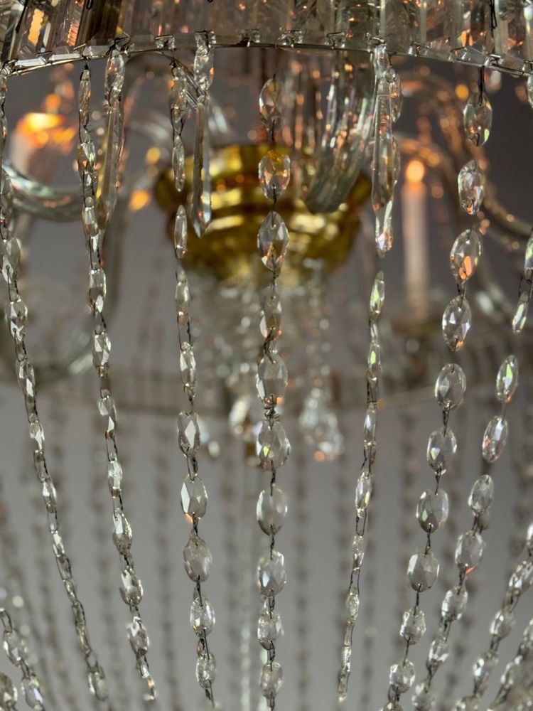 Pearl Bag Chandelier, Cut Crystal Navette Pendants, Circa 1800, Height 170cm
