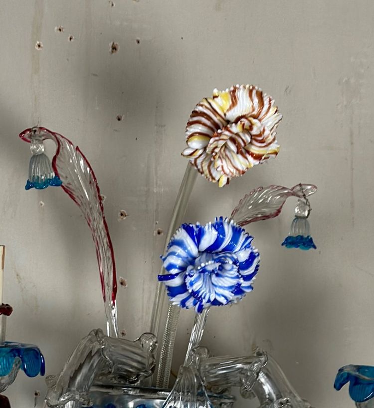 Pair Of Venetian Murano Glass Rezzonico Multicolored Sconces Circa 1920