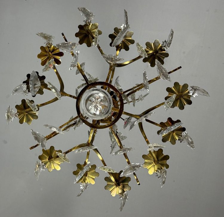 Louis XV Style Gilt Bronze Cage Chandelier Festooned With Pampilles Circa 1920