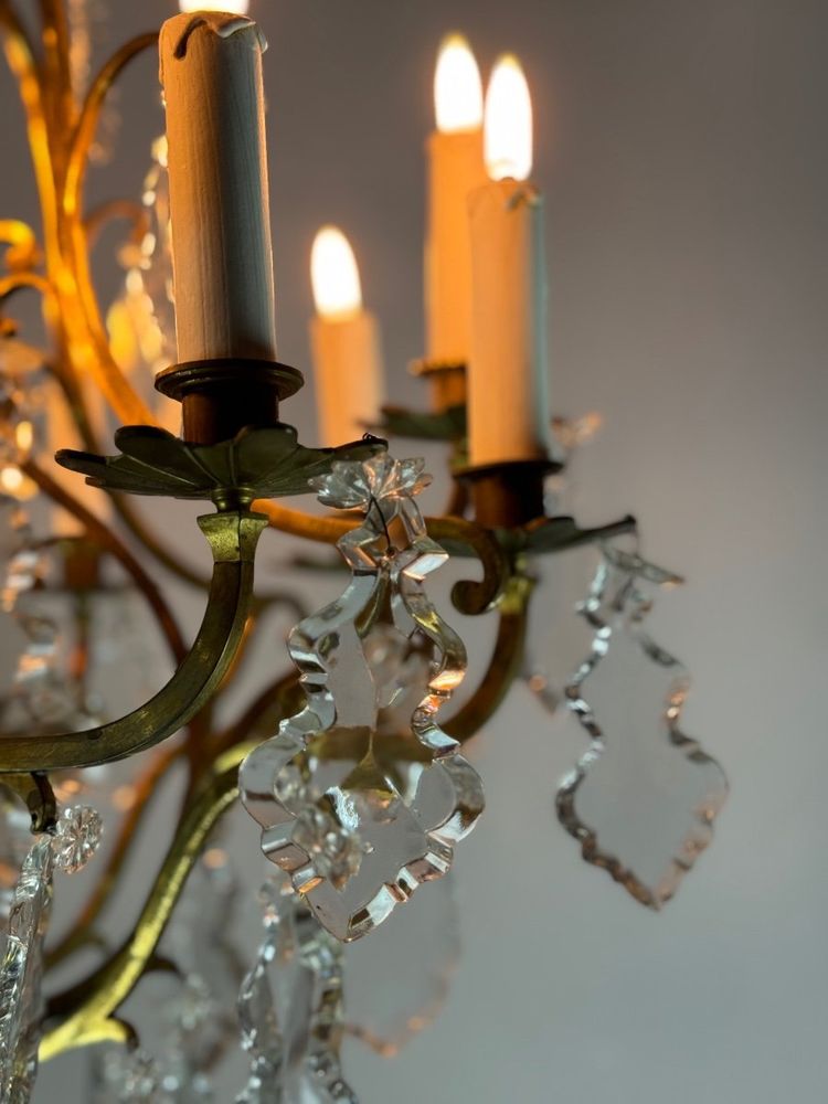Louis XV Style Gilt Bronze Cage Chandelier Festooned With Pampilles Circa 1920