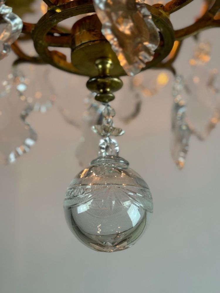 Louis XV Style Gilt Bronze Cage Chandelier Festooned With Pampilles Circa 1920