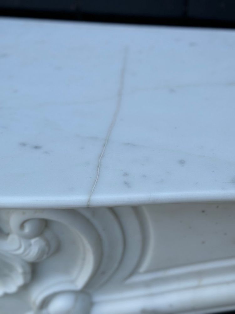 White Carrara Marble Louis XV Style Mantel Circa 1980