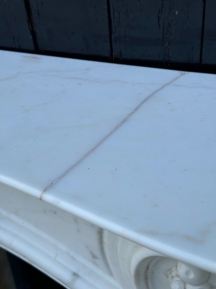 White Carrara Marble Louis XV Style Mantel Circa 1980