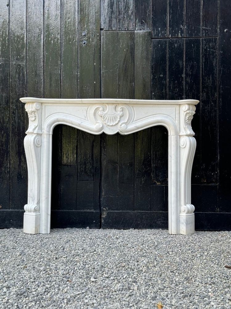 White Carrara Marble Louis XV Style Mantel Circa 1980
