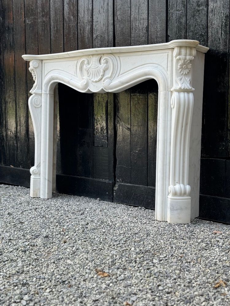 White Carrara Marble Louis XV Style Mantel Circa 1980