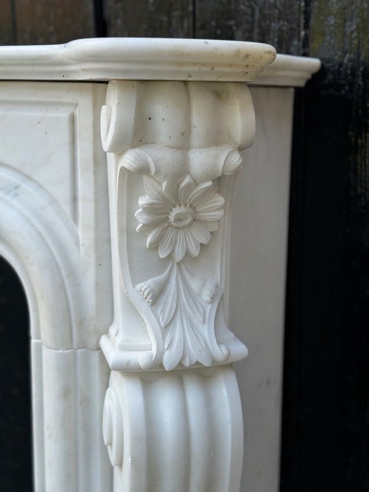 White Carrara Marble Louis XV Style Mantel Circa 1980