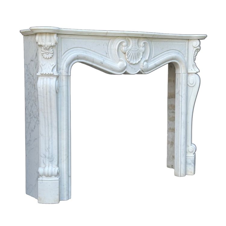 White Carrara Marble Louis XV Style Mantel Circa 1980