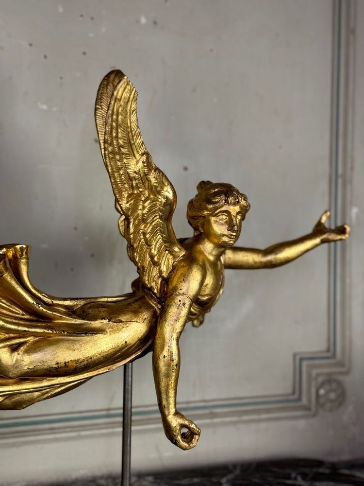 Sculpture En Bois Doré, Ange Drapé, Autriche Vers 1800
