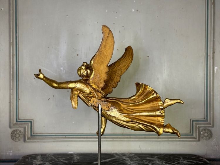 Sculpture En Bois Doré, Ange Drapé, Autriche Vers 1800