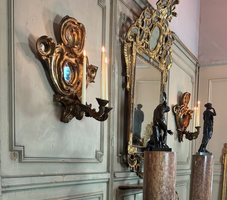 Paire De Miroirs Appliques De Style Baroque, Miroirs à Pareclose Vers 1880