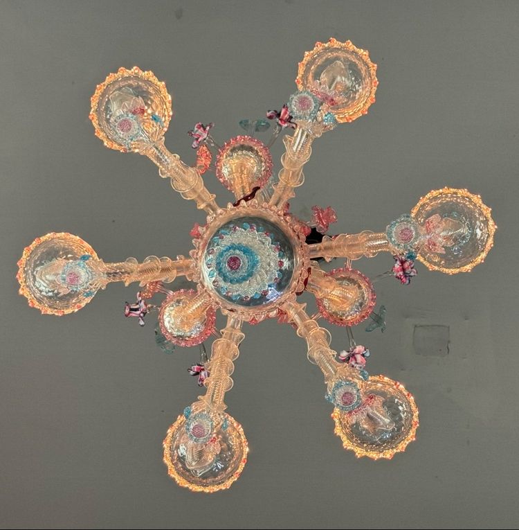 Lampadario Rezzonico Veneziano In Vetro Di Murano Multicolore Del 1900 circa
