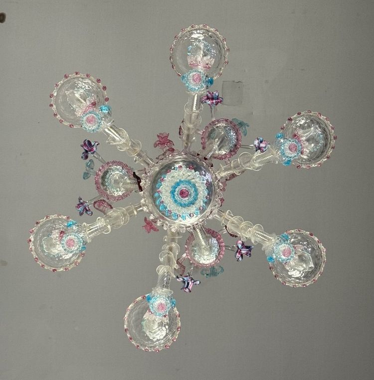 Lampadario Rezzonico Veneziano In Vetro Di Murano Multicolore Del 1900 circa