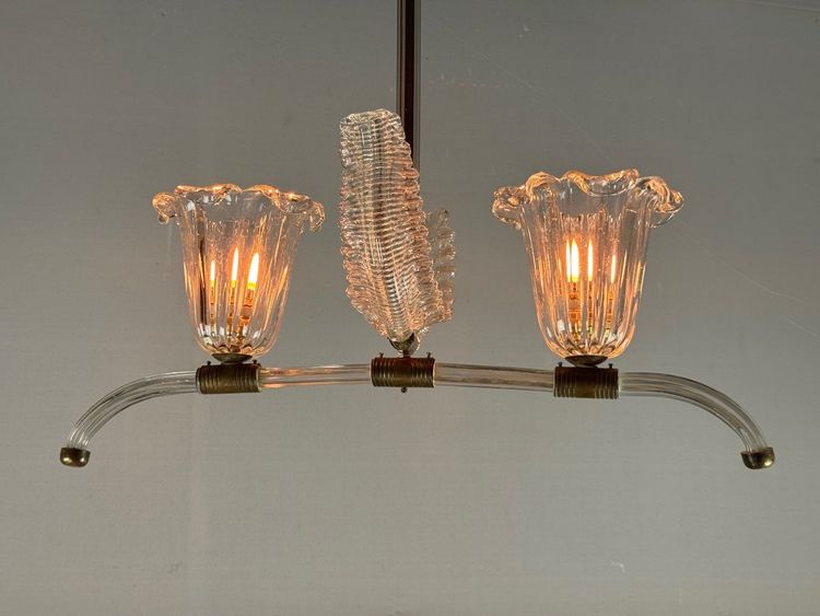 Lustre Vénitien En Verre De Murano Transparent Et Laiton Vers 1950