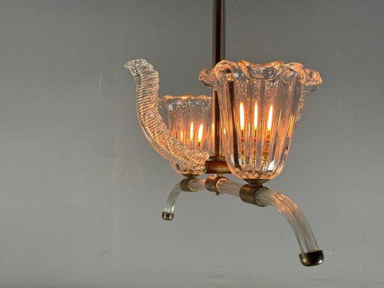 Lustre Vénitien En Verre De Murano Transparent Et Laiton Vers 1950