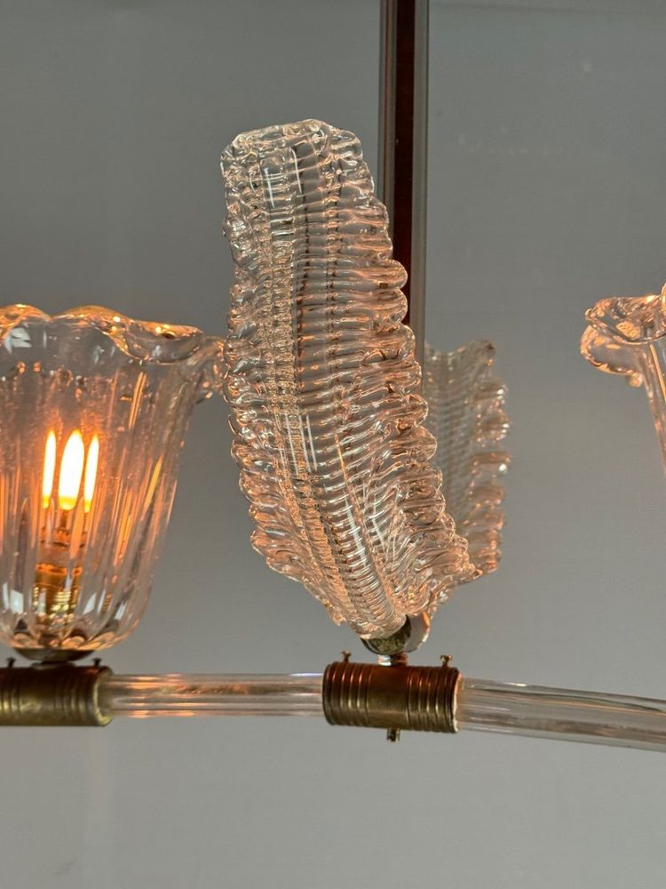 Lustre Vénitien En Verre De Murano Transparent Et Laiton Vers 1950