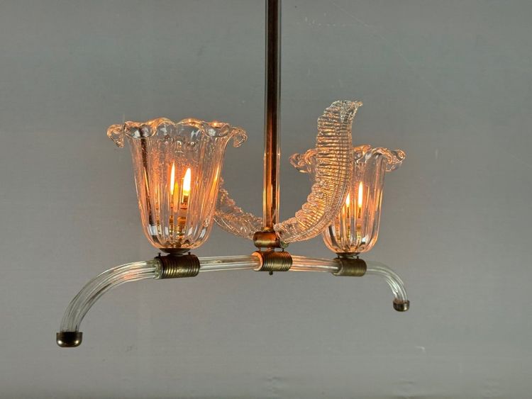 Lustre Vénitien En Verre De Murano Transparent Et Laiton Vers 1950