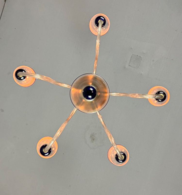 Venetian Chandelier In Gilded And Dark Blue Murano Glass, 5 Light Arms, Circa 1960