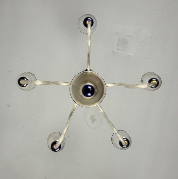 Venetian Chandelier In Gilded And Dark Blue Murano Glass, 5 Light Arms, Circa 1960