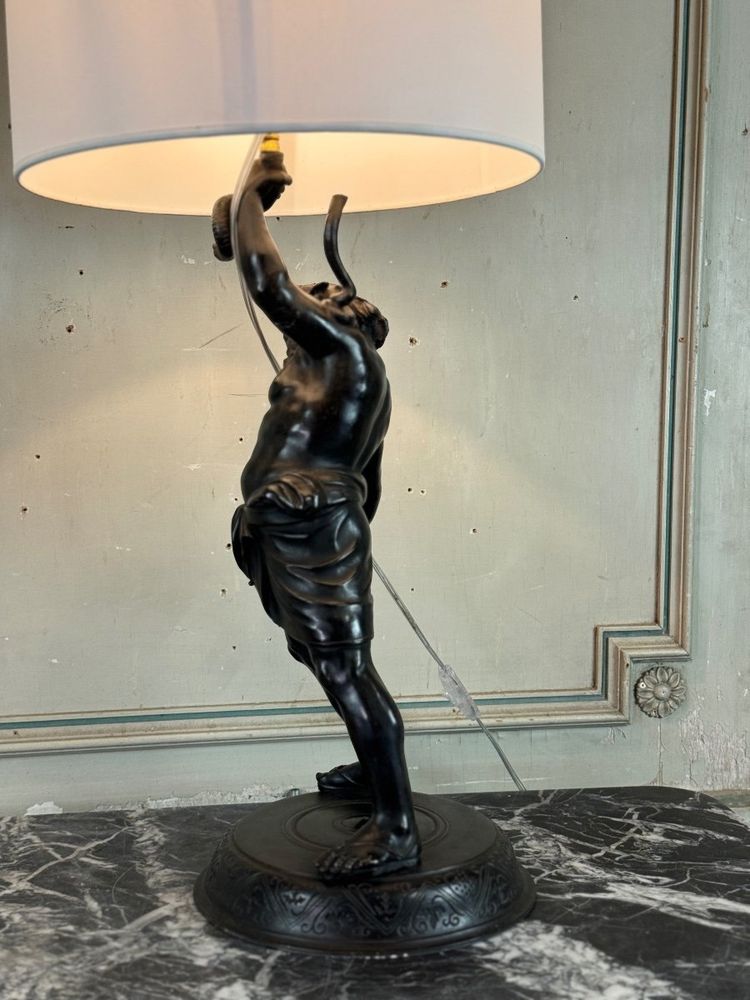 Sileno ubriaco, bronzo dall'antico montato a lampada, XIX secolo