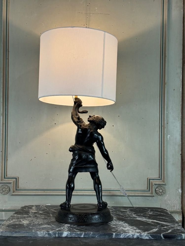 Sileno ubriaco, bronzo dall'antico montato a lampada, XIX secolo