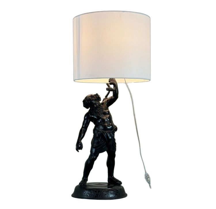 Sileno ubriaco, bronzo dall'antico montato a lampada, XIX secolo