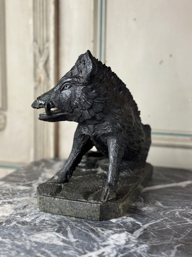 Il Porcelino Da Pietro Tacca, Scultura In Marmo Serpentino Verde, Italia Del XIX Secolo